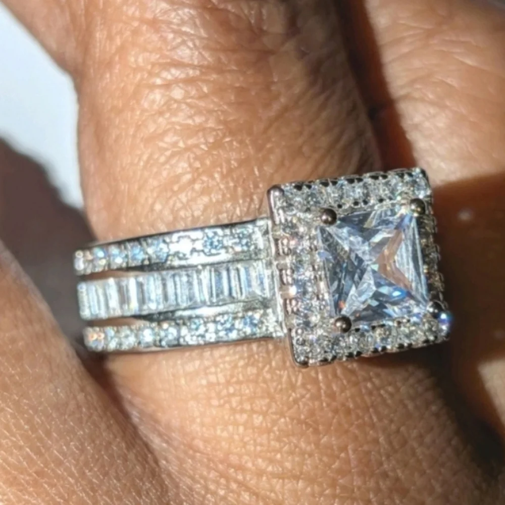 Womens Baguette& Round Cut 9.65ct Lab Created Diamond Princess Wedding Ring 8